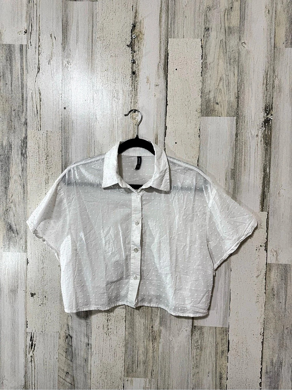 Cropped Eyelet Button Down in White Size Small